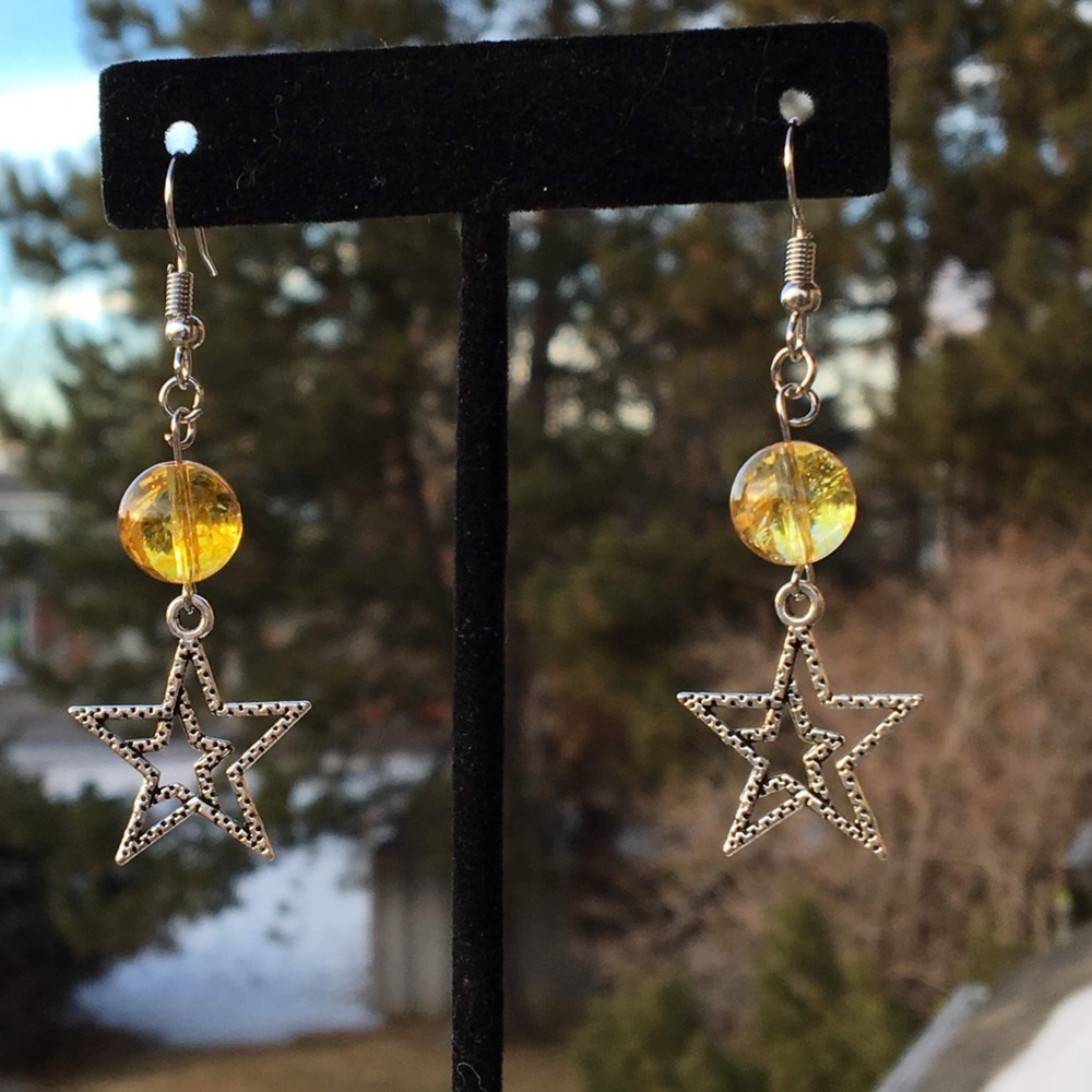 Yellow Citrine Star Dangle Earrings